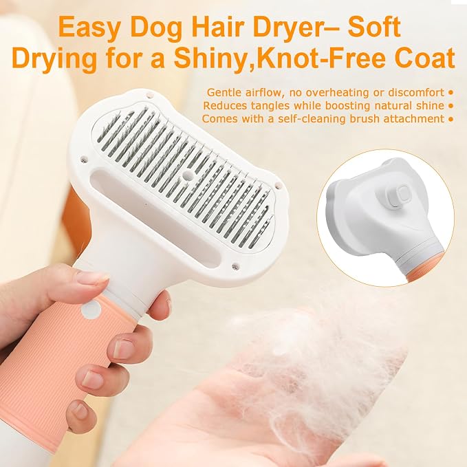 3-in-1 Pet Hair Dryer & Slicker Brush for Dogs & Cats – Portable, Professional, Adjustable Temp, Overheat Protection Dog Hair Dryer (pink)