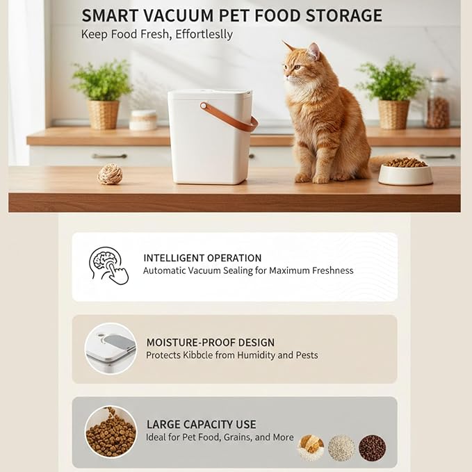 Vacuum Sealed Pet Food Storage Container 13L Airtight Dry Food Bucket for Cats Dogs with Rechargeable Battery Technology