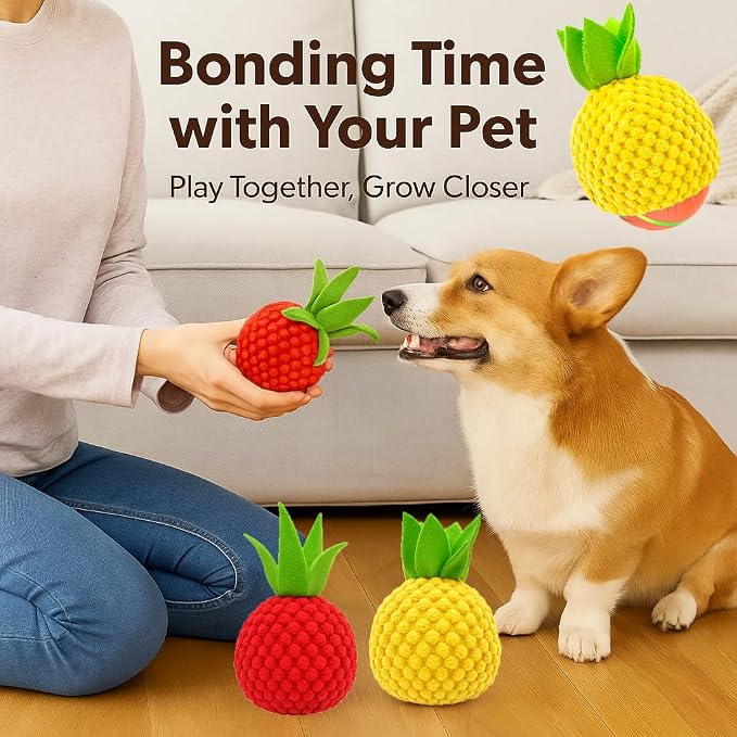 2 Pack Dog Ball Covers, Plush Tomato and Pineapple Sleeves for Moving Balls | Soft Protective Sleeves for Automatic Rolling and Bouncing Dog Balls, Fun Replacement Covers for Small, Medium and Large Dogs