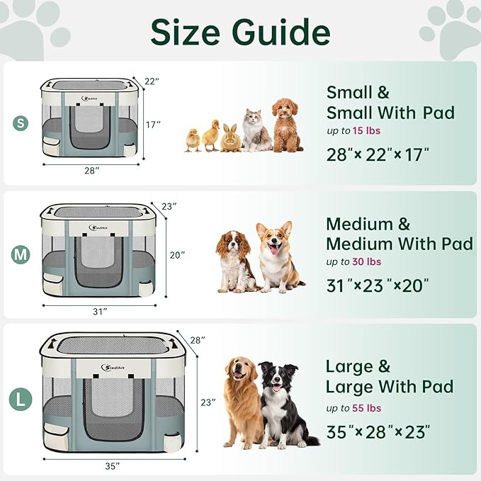 Dog & Cat Playpen with Carrying Case, Medium, Grey with Pad