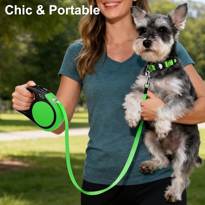 Taglory Retractable Dog Leash, One-Handed Brake, 16ft, Up to 44 lbs, Green | More Freedom While Staying in Control, Smooth Retraction, Tangle-Free Design, Easy-Grip Handle, Daily Neighborhood Walks