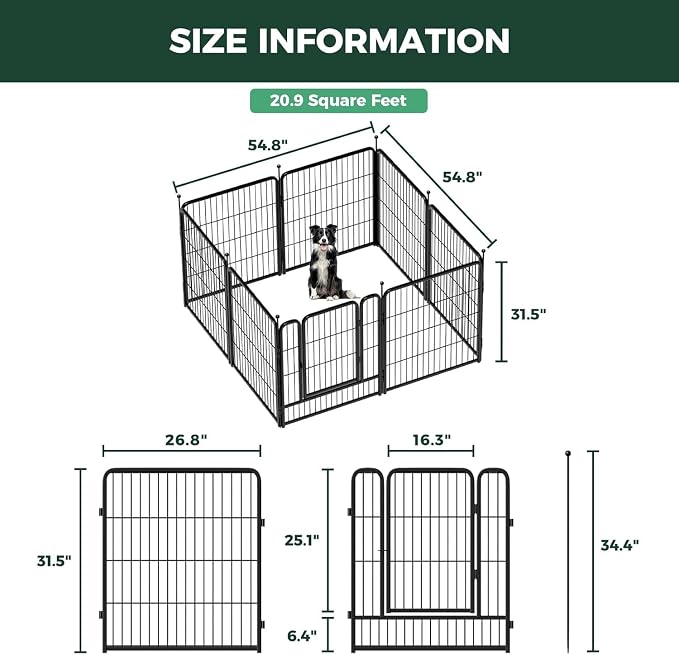 FXW Rollick Unleashed Dog Playpen, 32in, 8 Panels with Cover, Small/Medium, Black