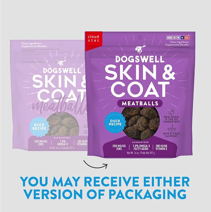 DOGSWELL Skin & Coat Duck Recipe Meatballs Dog Treats - 14 oz.
