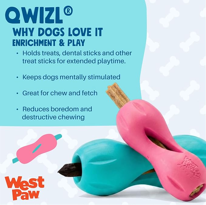 WEST PAW Qwizl Durable Zogoflex Dog Puzzle Toy for Mental Stimulation, and Enrichment - Treat Dispensing for Bully Sticks and Dental Sticks - Dishwasher Safe - Made in USA - Large - Geranium