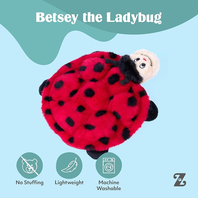 ZippyPaws Squeakie Crawler No Stuffing Dog Toy to Keep Them Busy - 10" | For Small, Medium, & Large Dogs, Squeaky Pet Toy for Boredom, Soft Plush Puppy Products, Betsey the Ladybug