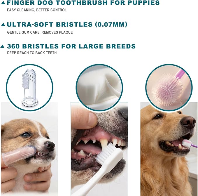 15-Pack Dog Toothbrush Kit, Triple Head & Double Head Dog Toothbrush, 360 Finger SiliconeToothbrush, Multi-Angle Dental Cleaning Brushes for Cat Oral Health (White)
