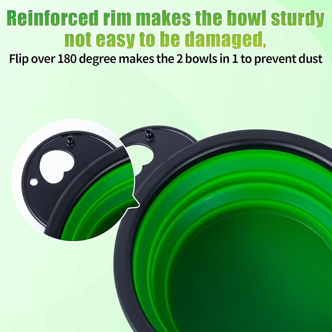 SLSON Collapsible Dog Dual Bowls with Lock Clips, Green