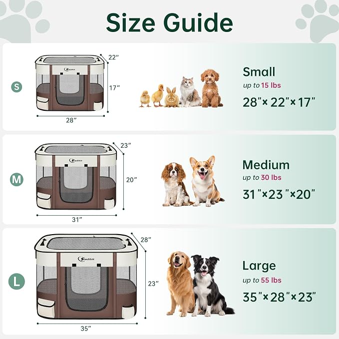 Dog Playpen,Cat Pet Puppy Pen,Portable Playpens for Dogs Indoor Outdoor Travel Camping Use,Foldable Dog Kennel Tent Crate for Rabbit Small Animals with Carrying Case (Brown, Large)