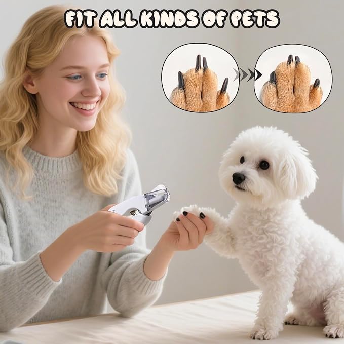 2-in-1 Dog Nail Trimmers & Grinder with 2 LED Lights, White