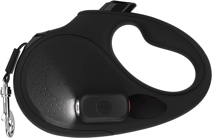 TUG Oval 360° Tangle-Free Retractable Dog Leash | Flashlight Included | Integrated Waste Bag Dispenser Pocket (Small, Black)