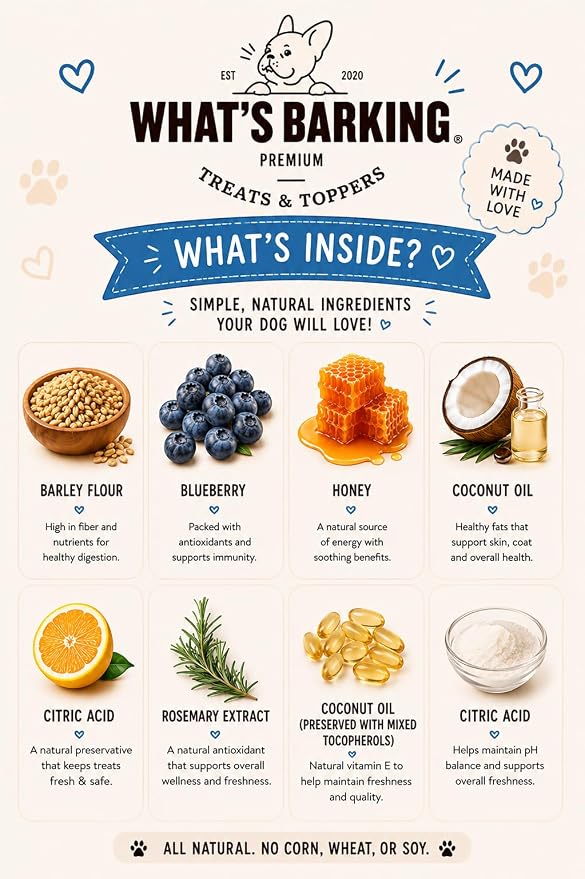 What's Barking Shakers Blueberry Muffin Dog Meal Topper, Treat Crumbles for Dog Food, Sprinkle Topper for Kibble or Wet Food, Made in USA, Resealable Bags, Pack of 3