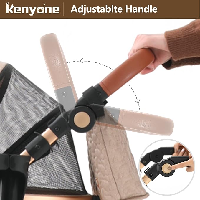 Kenyone 3-in-1 Pet Stroller - Khaki (C510L), Detachable Carrier