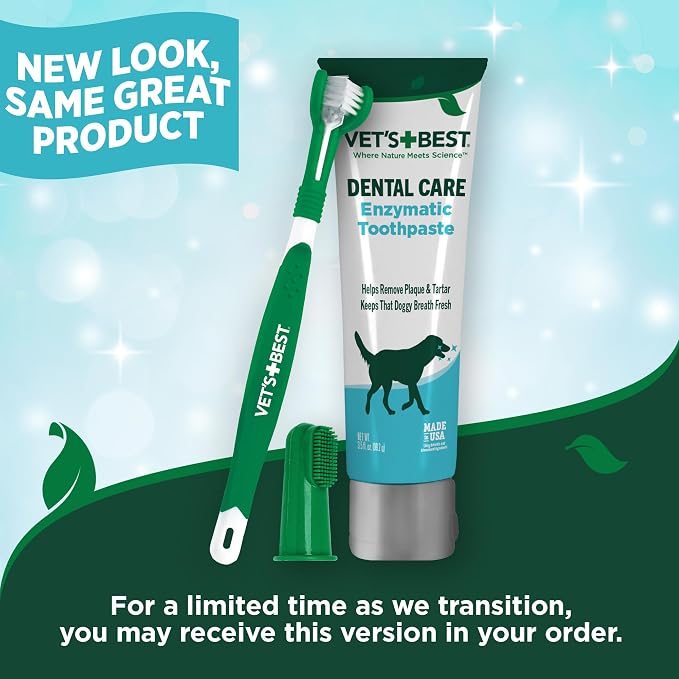 Vet's Best Dog Toothpaste & Toothbrush Dental Care Kit, With Brush 3.5 oz | Enzymatic Toothpaste for Dogs, Toothbrush & Finger Brush Included, Helps Remove Plaque & Freshen Dog Breath, Vet Formulated