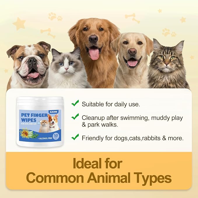 Dog Ear Finger Wipes, Natural Ingredients, 50 Count