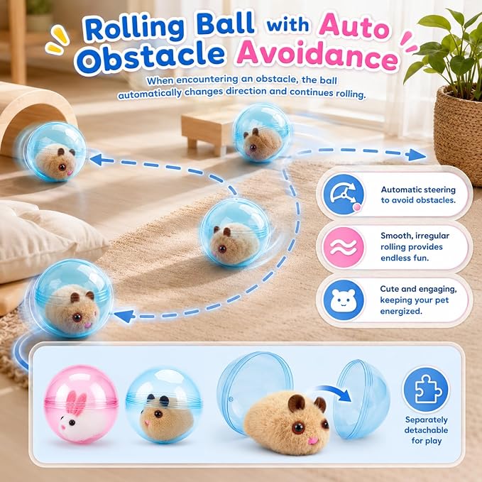 360° Self-Rolling Interactive Cat Toy Ball (Pink, Rabbit) | Automatic Rolling Pet Toy, Pet Fun Indoor Motion Activated Exercise Toys for Cats Dogs