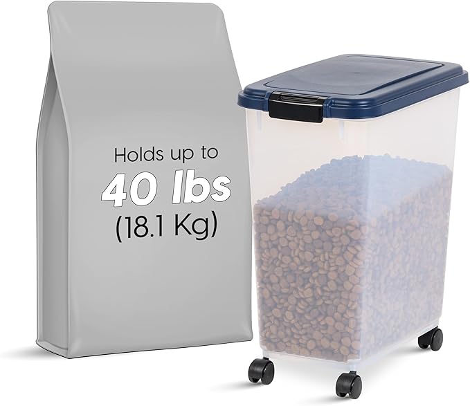 IRIS USA Dog Food Storage Container, Up to 40 lbs, Navy