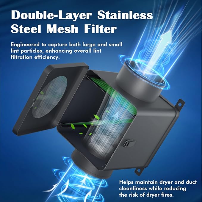Metal Dryer Duct Lint Trap,Indoor Dryer Vent Kit with Lint Catcher,Secondary Lint Trap with 4inch 8FT Dryer Vent Hose,2 Clamps,Lint Trap for Electric Dryers Vent and Gas Dryer Vent