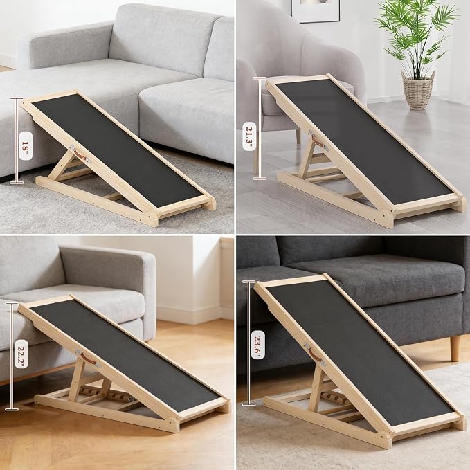 Dog Ramp for Couch, Bed, Car, Adjustable Pet Ramps 6 Height from 18" to 23.6" Wooden Dog Step with Anti-Slip Yoga Mat & Sturdy Build for Small Medium Older Pets, Supports up to 200lbs