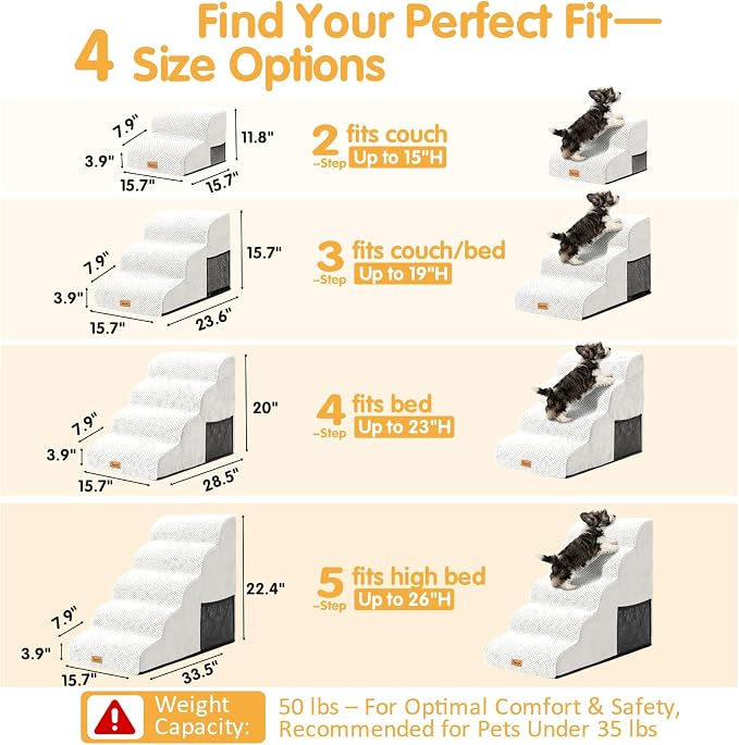 Topmart High Density Foam Dog Steps 4 Tiers,Extra Wide Deep Pet Steps,Non-Slip Dog Stairs Ramp for Bed,Soft Foam Cat Ladder,Best for Older Injured,Older Pets,Cats with Joint Pain