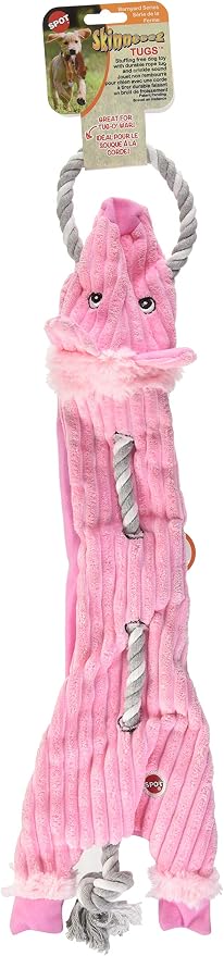 SPOT Skinneeez Barnyard Tug Dog Toy - Rope Design for Strong Chewers, Squeaker & Crinkle, Stuffing-Free, Tug Toy for Medium to Large Dogs & Puppies -23 inch, Style Varies