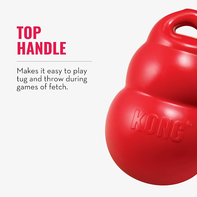 KONG Bounzer, Lightweight Rubber Fetch and Retrieve Toy, for Medium Dogs | Lightweight Oversized Classic-Shaped Rubber Toy with a Top Handle, Bounces Back for Fetch & Retrieve