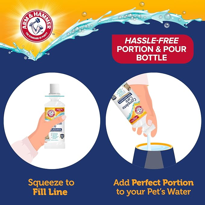 Arm & Hammer Complete Care Dental Water Additive, Easy Portion, 16 Fl Oz | Odorless, flavorless daily formula with baking soda supports tartar control for dogs