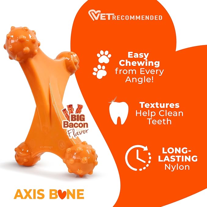 Nylabone Power Chew Axis Bone Chew Toy for Dogs, Dog Toys for Aggressive Chewers, Bacon Flavor, X-Large/Souper - 50+ lbs. (1 Count) | Durable dog toys for aggressive chewers, long lasting, discourages destructive chewing, for dogs 50+ lbs