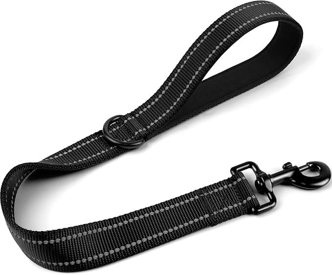 Joytale Short Dog Leash for Close Control & Training, 24", Black | Padded Comfort Handle, Reinforced Nylon Webbing, Secure Metal Clip, for Busy Streets & Heel Training
