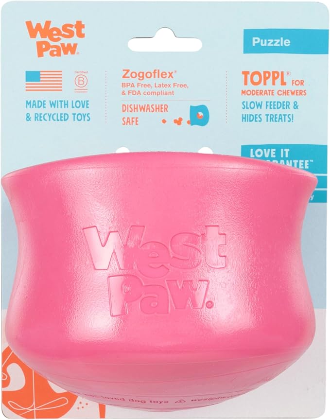 WEST PAW Zogoflex Toppl Interactive Treat Dispensing Puzzle Dog Toy for Mental Stimulation & Enrichment-Holds Kibble & Treats-Lickable, Freezable & Dishwasher Safe-Made in USA-XL-Geranium