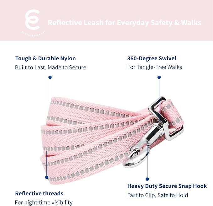 Blueberry Pet Matching Reflective Harness and Leash Set | Adjustable Pastel Vest with Lead for Dogs – Great Value Gift Set | Adjustable Baby Pink Vest for Medium Breeds