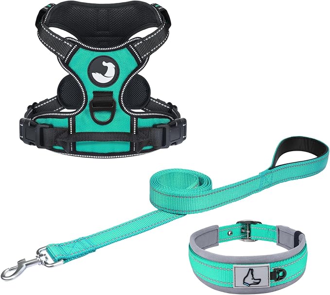 Joytale Dog Harness (Chest: 12-28"), Dog Collar and 6FT x 1" Wide Dog Leash Set, Reflective Neoprene Padded Collar and Leash, and Adjustable Soft Harness with Handle for Dogs
