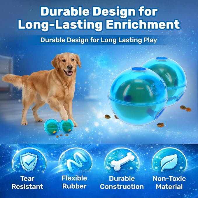 Guru Duo Ball - Interactive Enrichment Toy with Durable Rubber for Roll, Spin & Tumble Fun & Mental Stimulation - Perfect Interactive Dog Toy to Keep Dogs Busy and Occupied - Medium 7.25" Blue Dog Toy