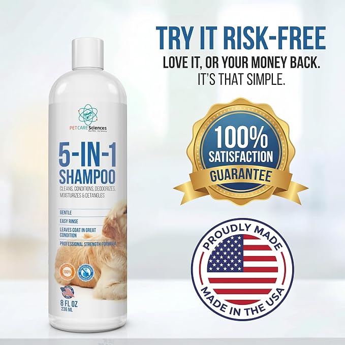 8 floz 5 in 1 Dog Shampoo for Itchy Skin - Sensitive Skin Dog Shampoo for Smelly Dogs - Dog Shampoos & Conditioners - Made in The USA