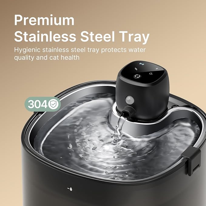 Wireless Cat Water Fountain, Cat Fountain Battery Operated 4000mAh, 78oz/2.3L Pet Water Fountain Cordless with Motion Sensor & Stainless Steel Tray, Quiet Pump & Locking Lid, with 6 Filters