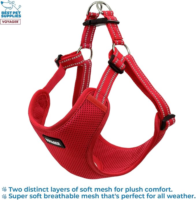 Voyager Step-in Flex Adjustable Dog Harness - Red, X-Small | 13 - 16" in Chest, Fully Adjustable, Reflective Bands, All Weather Breathable Air Mesh, Lightweight, Fast Drying
