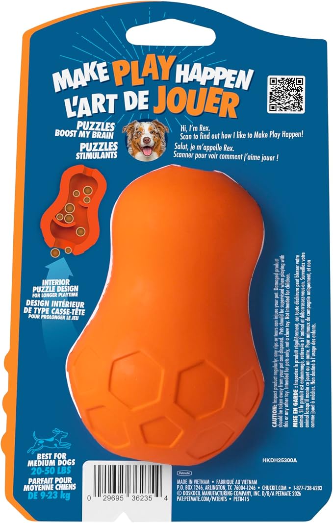 Chuckit! Tumble Teez Dog Treat Puzzle Toy, Medium, Orange – Interactive Tumble‑Shaped Treat & Chew Puzzle Pod for Dogs 20–60 lb – Durable Rubber Fetch Toy with Interior Treat Chamber – Pack of 1