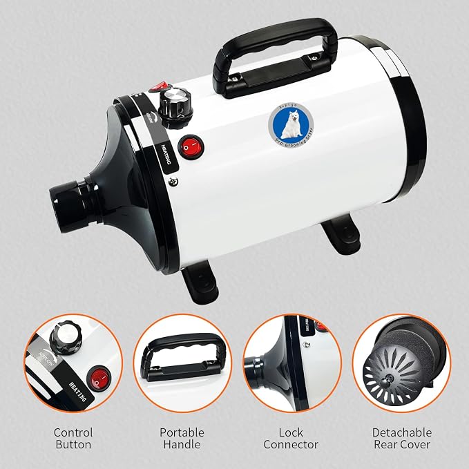 Dog Dryer,High Velocity Professional Dog Grooming Dryer | Adjustable Temperature and Speed with 4 Different Nozzles