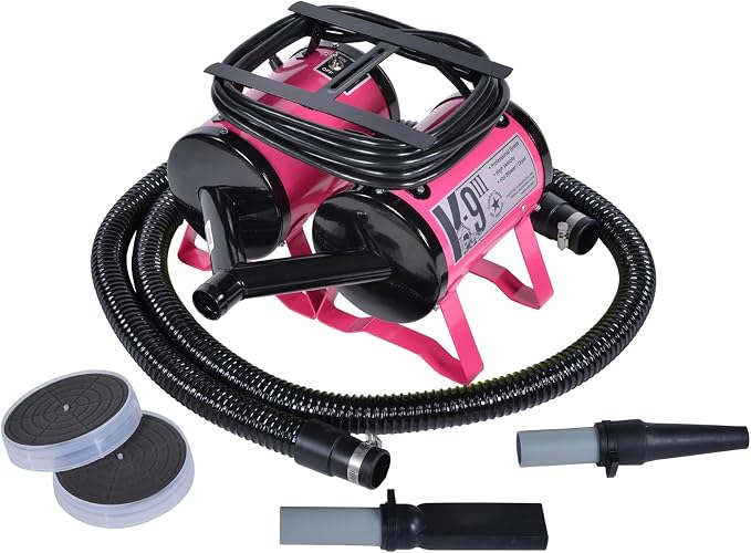 Electric Cleaner Company K9 III Dog Blow Dryer - High Power Grooming Dryer, Heavy Duty, 10' Hose, Deshedding, Pink