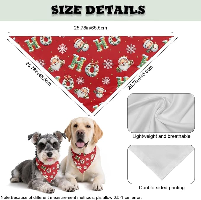 Jeiento Santa Claus Dog Bandanas Christmas Snowflake Holiday Parties Pet Costume Dog Scarf Washable, Medium, Polyester
