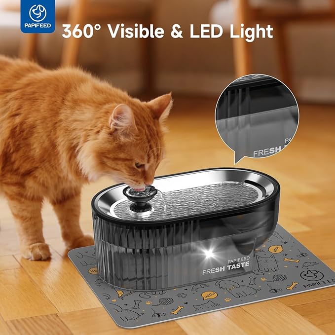 PAPIFEED 2-in-1 Cat Water Fountain and Feeder Combo, Stainless Steel 2.5L Quiet LED Pet Water Fountain (Filter Included) & 3L WiFi App-Controlled Timed Automatic Pet Feeder, for Indoor Multi-Cats Dogs