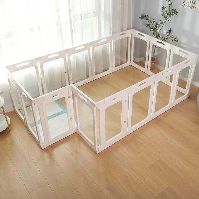 Clear Dog Playpen Extension Panel Set with 1 Door & 1 Side Panel, Height 24 inch, White