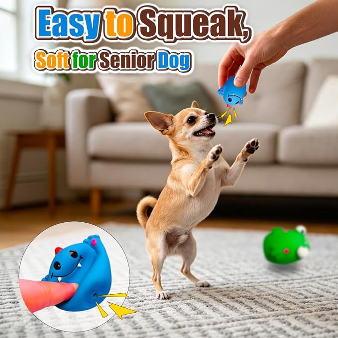 HOLYSTEED Squeaky Dog Toys, Small Dogs Mini Breed, 1.9in Latex Ball Oval, 4-Pack