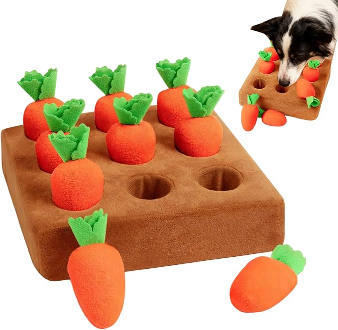 Interactive Dog ToysSqueak Carrot Snuffle Mat for Dogs Plush Puzzle Toys 2 in 1 Non-Slip Feed Games for Pet Stress Relief with 12 Carrots, for Small Medium Large Senior Kitten Enrichment