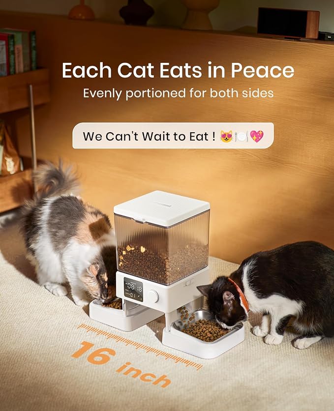 oneisall Automatic Cat Feeder for 2 Cats, 20 Cups/5L Automatic Cat Food Dispenser for Small Pets Indoor, Timed Cat Feeder for Dry Food(White)