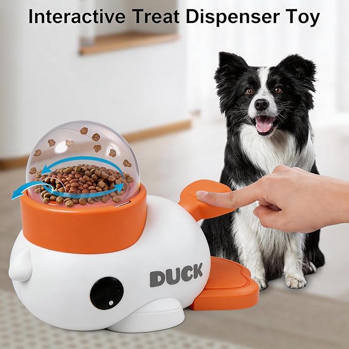 2-in-1 Dog Interactive Treat Dispenser Toy - Durable Food Puzzle Slow Feeder, Mentally Stimulating Toys, Duck Shape Enrichment Toys with Button