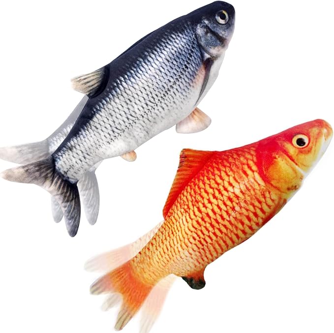 Tocirelo Cat Toys Interactive Flopping Fish with Catnip, Kitten Kicker Toy | 2Pack Interactive Motion Activated Cat Toys for Indoor Cats Self Play, 11" Automatic Floppy Fish Bored Kitty Enrichment