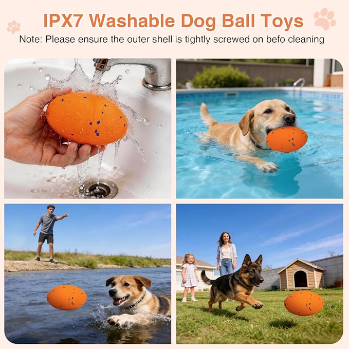 Interactive Dog Toys Ball Automatic Active Rolling Ball for All Dog(Vorange | Moving bouncing & rotating pet ball with colorful lights. Solid E-TPU material, IPX7 waterproof for small medium large dogs