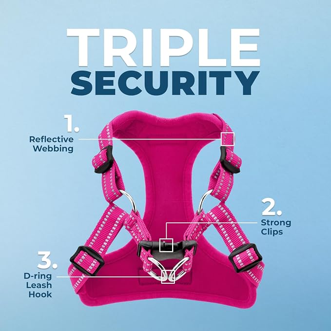 Voyager Step-in Flex Adjustable Dog Harness - Fuchsia, Medium | 17 - 21" in Chest, Fully Adjustable, Reflective Bands, All Weather Breathable Air Mesh, Lightweight, Fast Drying