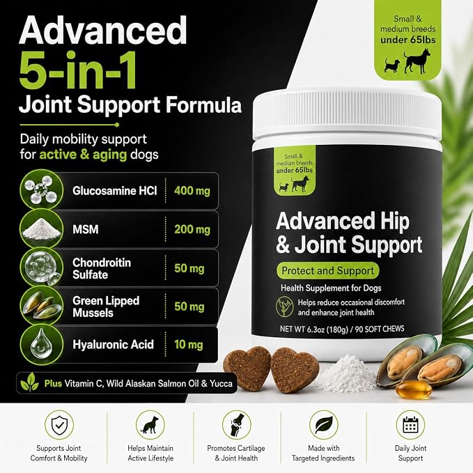 Dog Hip & Joint Supplement Soft Chews, Glucosamine MSM for Dogs 90 Count