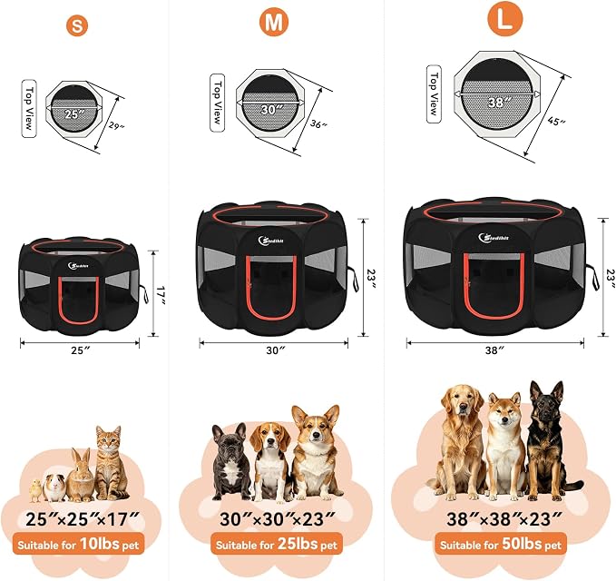 Siedihit Dog Playpen, Large Puppy Pet Playpen, Dog Crate Tent Cage Indoor/Outdoor, Portable Pop Up Dogs Kennel Playpen with Carrying Case for Dogs/Cats/Rabbitss, Black